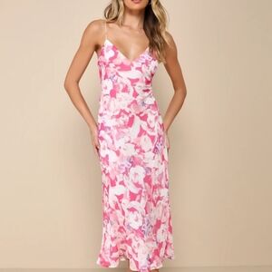 Lulu's Pink Floral Midi Dress